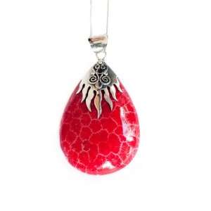  Bali Red and Silver Coral Pendant Jewelry