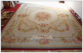   AUBUSSON RUG Fine Hand Woven Wool BLUE CREAM w PINK ROSES Custom made