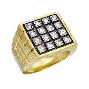  Gold Plated Austrian Crystal Grid Mens Ring SZ 8 Jewelry