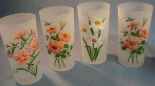   VINTAGE FEDERAL MID CENTURY FROSTED FLOWER DRINKING GLASSES / CUPS
