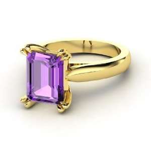    Quotation Ring, Emerald Cut Amethyst 14K Yellow Gold Ring Jewelry