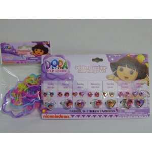  Cute Dora the Explorer 2 Bandz Bracelets Packs & 2 Sticker Earrings 