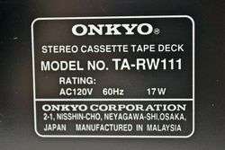 Onkyo Stereo Dual Cassette Deck Tape Player Recorder TA RW111  