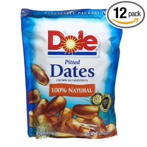 Dole Dates, Pitted, 8 Ounce Pouches (Pack of 12)  Grocery 