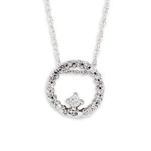    10k White Gold Round Diamond Circle Pendant Necklace Jewelry
