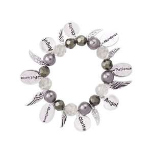  Alexas Angels Charm Stretch Bracelet with Wings Gray 