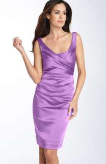 Suzi Chin for Maggy Boutique Ruched Stretch Satin Sheath Dress 