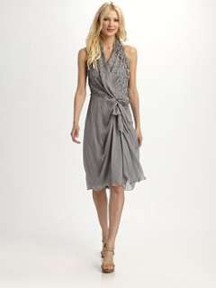Alberta Ferretti   Feather Chiffon Halter Dress/Grey