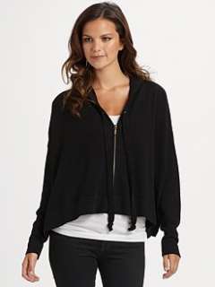 Jamison   Hooded Zip up Drape Sweater/Black