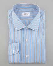 Brioni Striped Dress Shirt, Blue/Brown
