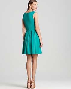 Aqua Dress   Ponte Pleat Front Fit and Flare