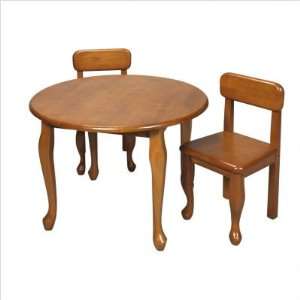 Bundle 22 Honey Queen Anne Round Table with Two Chairs 