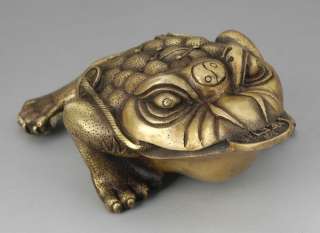 CHINESE Eximious BRASS CARVED LUCKYMONEY FROGTOAD STATUE  