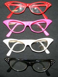 50s Rhinestone Cat Eye Glasses with Clear Lens  