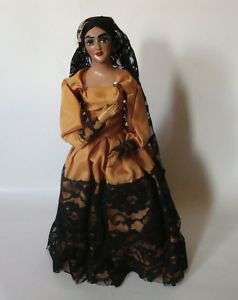Vintage Spain Flamenco Dancer Golden Dress Doll  