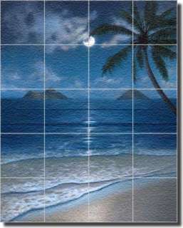 Deir Tropical Moon Palm Art Wall Floor Glass Tile Mural  