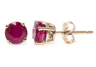 2CT RUBY STUD EARRINGS EAR RINGS 5mm ROUND 14KT YELLOW GOLD JULY 