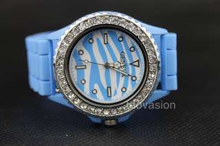 1Pcs Luxury Geneva Silicone Womens Wrist Watch with Crystal Decor 8 