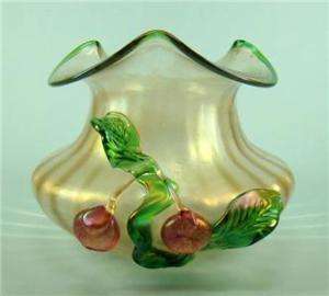 c1900 Wilhelm KRALIK Iridescent ART Glass VASE Cherries  