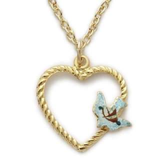 Gold on Silver Heart Peace Dove Cross Pendant Necklace  