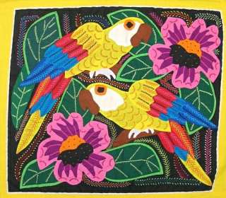 Yellow Parrots & Flowers Kuna Mola   28744  
