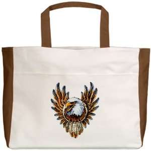  Beach Tote Mocha Bald Eagle with Feathers Dreamcatcher 