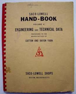 SACO LOWELL Shops Textile Machinery Hand Book Vol. 4  