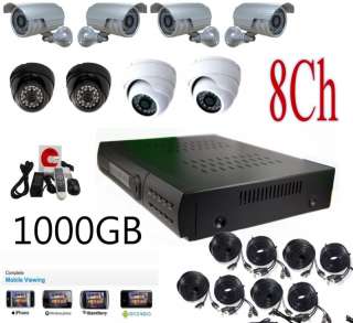 8ch CCTV DVR home security camera system w/1000GB HDD I  