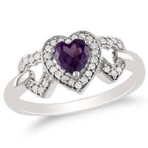  10K White Gold, Diamond and Alexandrite Heart Shaped Ring 