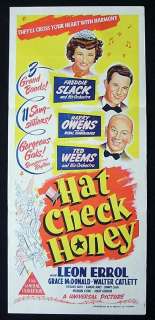 HAT CHECK HONEY (1944) Leon Errol RARE poster  