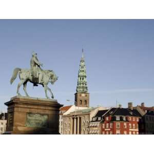 Nikolaj Church and Frederik VII Equestrian Statue, Copenhagen, Denmark 