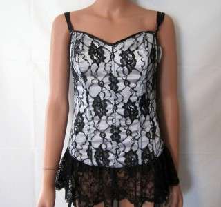 Fredericks Of Hollywood Corset White with Black Lace Size Large  