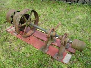   POWERED BY ANTIQUE HIT AND MISS ENGINE FLAT BELT PULLEY CAST IRON