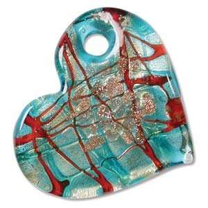  Glass Aqua Gold & Red Foil Heart Angled Pendant Arts, Crafts & Sewing