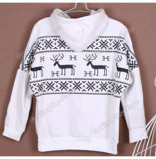 Fashion Christmas Snowflake Deer Hoodie Sweatshirt Coat Warm Top 