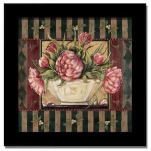  Peony Stripe French Country Floral Decor Framed Print 