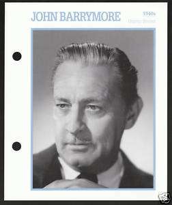 JOHN BARRYMORE Atlas Movie Star Picture Biography CARD  