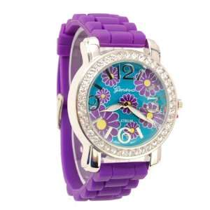  Geneva Womens Rhinestone Purple Silicone Watch 