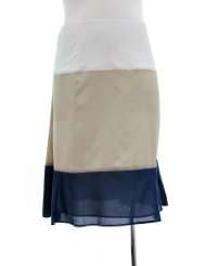 Anne Klein Cotton/Silk Blend Sand Dune Color Block A Line Skirt