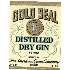   Go For Gold Gold Seal Dry Gin Label, Pint, 1930s 