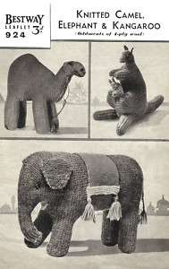 Knitting PAttern TOY Elephant Kangaroo Camel Vintage  