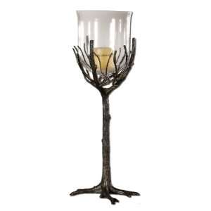   Branch Hurricane Candleholder Black Bronze Patina w/ Clear Glass Globe