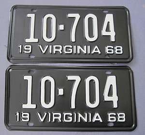 1968 Virginia license plates matched pair restored  