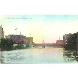  1909 Vintage Postcard   Fox River Bridge   Aurora Illinois 