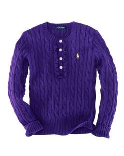 Ralph Lauren Childrenswear Girls Classic Cable Henley Sweater   Sizes 