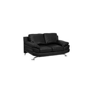  HERCULES Excel Plush Black Leather Love Seat with Curved 