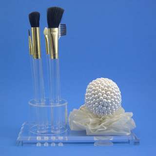   Faux Pearl Doll Face Lucite MakeUp Brush Stand Set New Free SH  