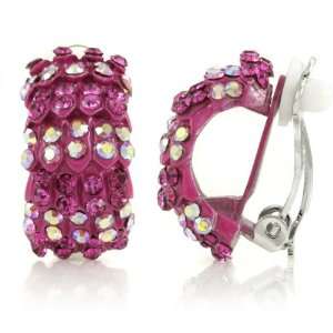  Gertrudes Clip On Hoop Earrings   Pink Lead Free 2 Piece 