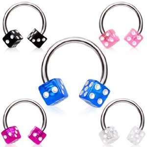   Shoe Barbells with Blue UV Dice Balls  16g (1.2mm), 3/8 Length   Sold