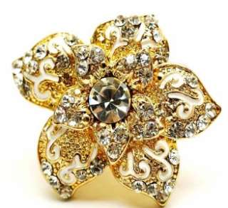 New Gold Crystal Orchid Flower Crystal Cocktail Ring  